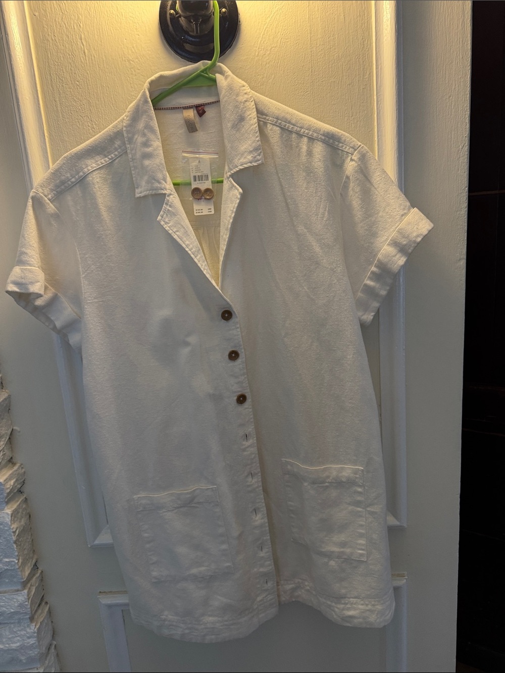 Anthropologie White Short-Sleeve Button-Front Shirt Dress
